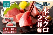 大間産 本マグロ 2種 赤身 中トロ 各 約160g 柵 まぐろ クロマグロ 柵取り 旨味 香り 甘味 天然 国産 黒いダイヤ 津軽海峡 水揚げ 大間まぐろ 北海道産 寿司 刺身 炙り 海鮮 お取り寄せ 人気 冷凍 鮪斗 北海道 函館市 送料無料_HD144-010