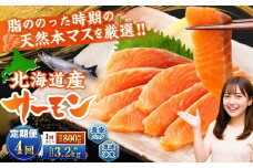 【4回定期便】 北海道産サーモン 計約3.2kg （約200g×4パック）×4回 サーモン 本マス マス 天然 新鮮 塩締め 急速凍結 小分け 冷凍
