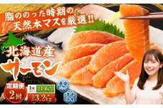 【2回定期便】 北海道産サーモン 計約3.2kg （約200g×8パック）×2回 サーモン 本マス マス 天然 新鮮 塩締め 急速凍結 小分け 冷凍