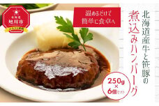 北海道産牛と笹豚の煮込みハンバーグ250g×6個セット【 豚肉 お肉 笹豚 個包装 冷凍 国産 北海道 ギフト お取り寄せ グルメ 人気 お楽しみ 簡単調理 おかず 旭川市 北海道 】_00121