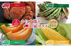 2025年5月発送開始　かに太郎定期便Eセット（毛ガニ、アスパラ、赤肉メロン、ライオンコーン）全4回_01600