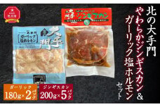北の大手門やわらかジンギスカン200ｇ×５パック北の大手門ガーリック塩ホルモン180g×２パックセット 【 ジンギスカン 羊肉 ラム肉 ラム 焼肉 BBQ バーベキュー 味付き 味付き肉 タレ アウトドア キャンプ お取り寄せ 人気 冷凍 小分け 保存 旭川市 北海道 送料無料 】_02935