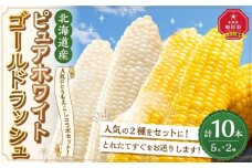 【先行予約】とうもろこしコラボセット!　ピュアホワイト5本×ゴールドラッシュ5本（2025年8月下旬より発送予定）【 白いとうもろこし 人気 北海道産 糖度 生 野菜 スイートコーン 産地直送 バーベキュー BBQ コーン 旬 お取り寄せ 旭川市 北海道 】_03648