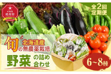 7・8月　計2回定期便　北海道産旬の無農薬栽培　野菜の詰め合わせ6～8種類 【 サニーレタス 水菜 チンゲンサイ さやえんどう スナップエンドウ さやいんげん ささぎ豆 春大根 ズッキーニ なす トマト きゅうり ししとう なんばん オクラ カボチャ じゃがいも にんじん 北海道産 無農薬栽培 野菜セット 季節の野菜 新鮮 お取り寄せ 野菜ボックス 安全 安心 野菜直送 人気 旭川市 】_04700