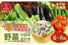 7・8・9・10月　計4回定期便　北海道産旬の無農薬栽培　野菜の詰め合わせ6～8種類 【 サニーレタス 水菜 チンゲンサイ さやえんどう スナップエンドウ さやいんげん ささぎ豆 春大根 ズッキーニ なす トマト きゅうり ししとう なんばん オクラ カボチャ じゃがいも にんじん 北海道産 無農薬栽培 野菜セット 季節の野菜 新鮮 お取り寄せ 野菜ボックス 安全 安心 野菜直送 人気 旭川市 】_04702
