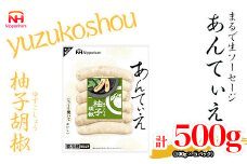 【ふるさと納税】無塩せき ウインナー あんてぃえ 柚子胡椒 100g x 5p 計500g 食品 無塩せきウインナー ソーセージ ゆず こしょう 国内製造 北海道 旭川 無塩せきソーセージ 発色剤不使用 日本ハム 小分け 定期便 パーティー お弁当 おつまみ 冷蔵 送料無料_05368