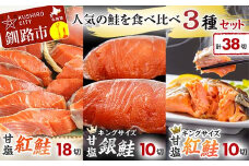 人気の鮭を食べ比べ 紅鮭×2種 銀鮭×1種 計38切れ 3種 しゃけ シャケ さけ サケ F4F-8085