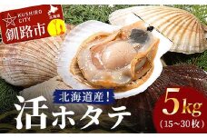 北海道産!活ホタテ5kg(15～30枚) 北海道 ホタテ ほたて 帆立 帆立貝 海鮮 貝 活帆立 活ホタテ 生 殻付き F4F-3873