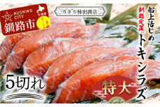 特大 船上活じめ釧路定置トキシラズ5切れ 真空パック 小分け 肉厚 鮭 サケ 魚 海鮮 トキシラズ 時鮭 鮭切身 シャケ 冷凍 おかず F4F-8388