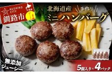 北海道産手作り ミニハンバーグ5個入り×4パック 無添加 ハンバーグ 肉 牛肉 豚肉 おかず 弁当 F4F-8540