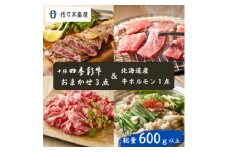 ＜総量600g以上＞十勝四季彩牛(お任せ3点)&北海道産牛ホルモン  詰め合わせセット【1487535】