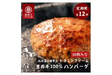 ＜毎月定期便＞豊西牛100%ハンバーグ 10枚セット全12回【4011599】