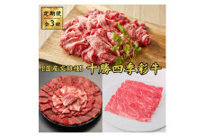 ＜毎月定期便＞十勝四季彩牛　焼肉・切落し・すき焼きセット 全3回【4012926】