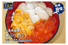 【予約：2025年4月中旬から順次発送】北見市自慢 ぜいたく丼ぶりセット ( うに ほたて いくら 丼 海鮮丼 雲丹 帆立 )【114-0020-2025】