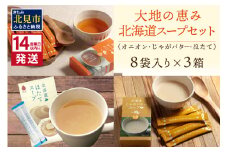 《14営業日以内に発送》全3種セット！大地の恵み北海道スープ 3種×1箱 ( スープ 即席 オニオンスープ たまねぎスープ ほたて じゃがバター 粉末 簡単 粉末スープ 調味料 ふるさと納税 )【125-0077】