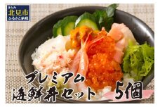 厳選！プレミアム海鮮丼セット 5個入 ( 海鮮丼 海鮮 イクラ ホタテ カニ ズワイガニ エビ 北海道 セット プレミアム 豪華 おつまみ 海の幸 )【094-0059】