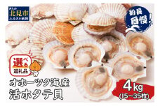 【2025年11月中お届け】とれたて新鮮！オホーツク海産 活ホタテ貝 4kg 15～35枚 ( 魚介 海鮮 貝 帆立 ほたて ホタテ 4キロ カレー シチュー 肉厚 )【114-0048】