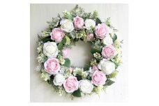 【ギフト用】美流渡の森 アーティフィシャルフラワー・リース（バラ、白・ピンク）【12221】