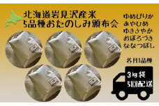 5品種頒布会　令和5年産北海道岩見沢産米　岩見沢米3kg×5回≪沖縄・離島配送不可≫【35043】