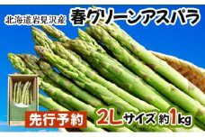 【先行予約/令和7年産】北海道岩見沢産　春グリーンアスパラ　2Lサイズ 1kg【41103】