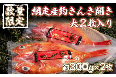 【数量限定】＜網走産＞釣きんき開き大2枚入り（網走加工）【 ふるさと納税 人気 おすすめ ランキング 釣きんき 釣キンキ 釣りきんき キンキ 干物 一夜干し 開き 魚 網走産 お手軽 簡単 新鮮 冷凍 絶品 北海道 網走市 送料無料 】 ABF006