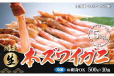 【12/29までお届け受付中】 お刺身でも食べられる!!生冷凍本ズワイガニ  【500g×10袋】合計5.0kg（北海道・ロシア・アメリカ産）【 ふるさと納税 人気 おすすめ ランキング  本ズワイガニ ズワイガニ かに カニ 蟹 ガニ ズワイ ずわい 生冷凍 冷凍 生食可 お刺身 むき身 北海道 網走市 送料無料 】 ABB004