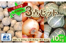 【先行予約】秋の収穫3点 合計約10kgセット（2025年9月15日以降発送） 【 ふるさと納税 人気 おすすめ ランキング じゃがいも ジャガイモ 芋 いも イモ 男爵 男爵いも たまねぎ 玉ねぎ 玉葱 かぼちゃ 南瓜 野菜 セット 詰め合わせ 詰合せ 北海道 網走市 送料無料 】 ABAO083