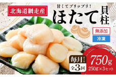 【新物先行予約 全3回（毎月）】網走前浜産 無添加ホタテ貝柱750g（250g×3袋）（2025年10月より順次発送） 【 ホタテ ほたて 帆立 貝柱 ホタテ貝柱 ほたて貝柱 帆立貝柱 刺身 ホタテ刺身 刺身ホタテ ほたて刺身 刺身ほたて 帆立刺身 北海道 国産 北海道産 魚介 魚介類 海鮮 小分け 天然 定期便 送料無料 人気 ランキング おすすめ 】ABAI033