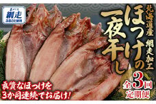 全3回 定期便 ホッケ一夜干し（3か月連続） 【 ふるさと納税 人気 おすすめ ランキング ほっけ ホッケ 干物 一夜干し 開き 魚 北海道産 お手軽 簡単 冷凍 絶品 オホーツク 北海道 網走市 送料無料 】 ABB150
