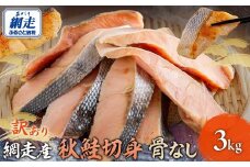 【先行予約】網走産【訳あり】秋鮭切身 骨なし  3kg（2025年10月以降発送）【 ふるさと納税 人気 おすすめ 鮭 秋鮭 さけ サケ 白鮭 シャケ 鮭切身 さけ切身 サケ切身 シャケ切身 切身 お弁当 おかず 惣菜 お手軽 骨なし あっさり 訳あり 不揃い 海鮮 無塩 オホーツク海産 冷凍 北海道 網走市 送料無料 】 ABBI002