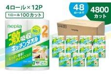【A012】紙のまち苫小牧 王子ネピア 激吸収 キッチンタオル 100 （48ロール）　T001-001
