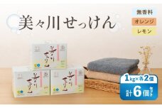 【美々川せっけん】粉せっけん 1kg×各2個　計6個 無香料／オレンジ／レモン　T052-001