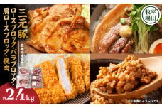 日本の米育ち平田牧場 三元豚ロースブロック・バラブロック・肩ロースブロック・挽肉　各600g（計2.4kg）　T036-011