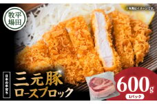 【平田牧場】三元豚ロースブロック 600g　T036-014