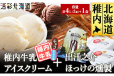 ＜ 業務用 ＞ 稚内牛乳 アイスクリーム 2L×2個 ( 宗谷の塩 & チョコレート ) と 珍味