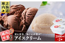 ＜業務用＞稚内牛乳アイスクリーム2000mlチョコ×コーヒー牛乳2個セット