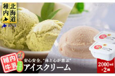 ＜業務用＞稚内牛乳アイスクリーム2000mクマザサ×コーヒー牛乳2個セット