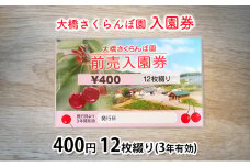 大橋さくらんぼ園【入園券 400円 12枚綴り（3年有効）】 [№5342-0309]