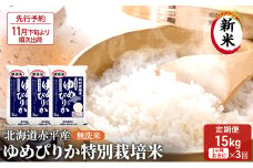 【先行予約2025年産米・11月下旬より順次出荷】無洗米 北海道赤平産 ゆめぴりか 15kg (5kg×3袋) 特別栽培米 【1ヵ月おきに3回お届け】 米 北海道 定期便 お米 ふるさと納税 