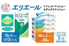 定期便 2ヵ月連続お届け エリエール [アソートB] トイレットペーパー ティッシュ トイレ ボックスティッシュ まとめ買い ペーパー ひとり暮らし 紙 防災 常備品 備蓄品 消耗品 備蓄 日用品 生活必需品 送料無料 北海道 赤平市 