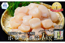 19-78 北海道オホーツク海産ホタテ玉冷バラエティサイズ(1kg)| 訳あり サイズ不揃い