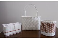 15-184 手作りのカゴ 3点セット(白＆レンガ)