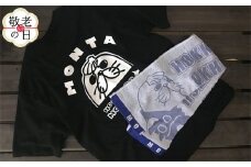 17-168 【敬老ギフト】ゆるキャラ紋太グッズ(Tシャツ[ブラックXL]、タオル[ブルー])