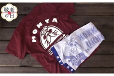 17-187 【敬老ギフト】ゆるキャラ紋太グッズ(Tシャツ[バーガンディーL]、タオル[ブルー])
