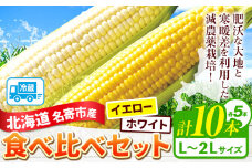 【先行予約】令和7年産 北海道名寄産ホワイトコーン＆スイートコーンイエロー食べ比べセット L～2Lサイズ各5本計10本《2025年8月中旬-8月下旬頃出荷》NPO法人なよろ観光まちづくり協会 とうもろこし 食べ比べ  旬 新鮮 産地直送 糖度 冷蔵 レビュー高評価