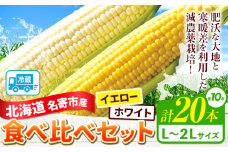 【先行予約】令和7年産 北海道名寄産ホワイトコーン＆スイートコーンイエロー食べ比べセット L～2Lサイズ各10本計20本《2025年8月中旬-9月上旬頃より出荷予定》NPO法人なよろ観光まちづくり協会 とうもろこし 食べ比べ 旬 新鮮 産地直送 糖度 冷蔵 レビュー高評価