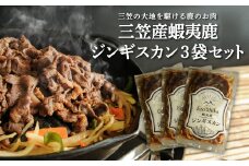 三笠産蝦夷鹿ジンギスカン 3袋セット(三笠の大地を駆けている鹿のお肉)【34003】