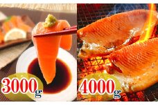 D-09003 お刺身トラウトサーモン3kg＆とろサーモンハラミ4㎏セット