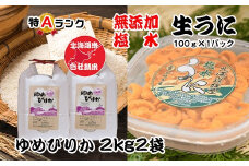F-65011 エゾバフンウニ塩水パック100g、ゆめぴりか2kg×2袋
