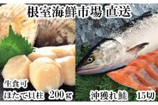 A-14164  ＜計約950g＞ほたて貝柱200g、沖獲れ鮭5切×3P(約750g)
